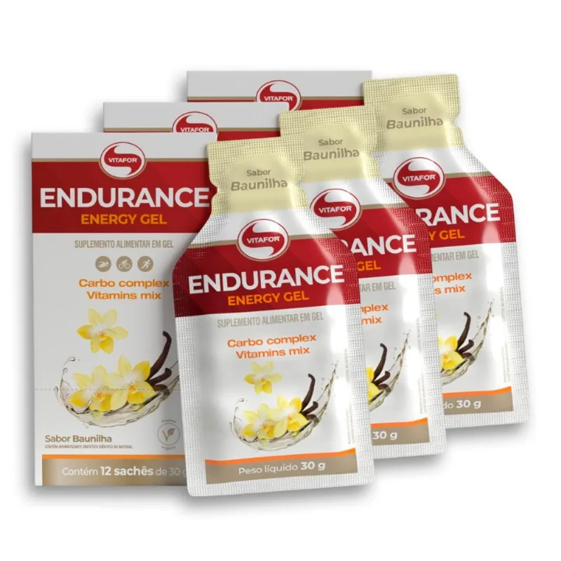 Kit 3 Endurance Energy Gel Vitafor Caixa 12 sachês Baunilha