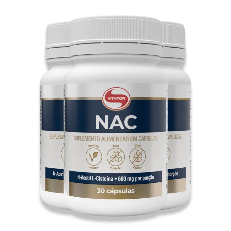 Kit 3 NAC N-Acetil L-Cisteína 600mg Vitafor 30 Cápsulas