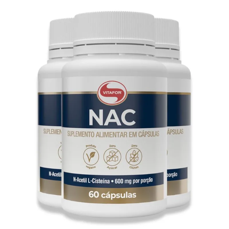 Kit 3 NAC N-Acetil L-Cisteína 600mg Vitafor 60 Cápsulas