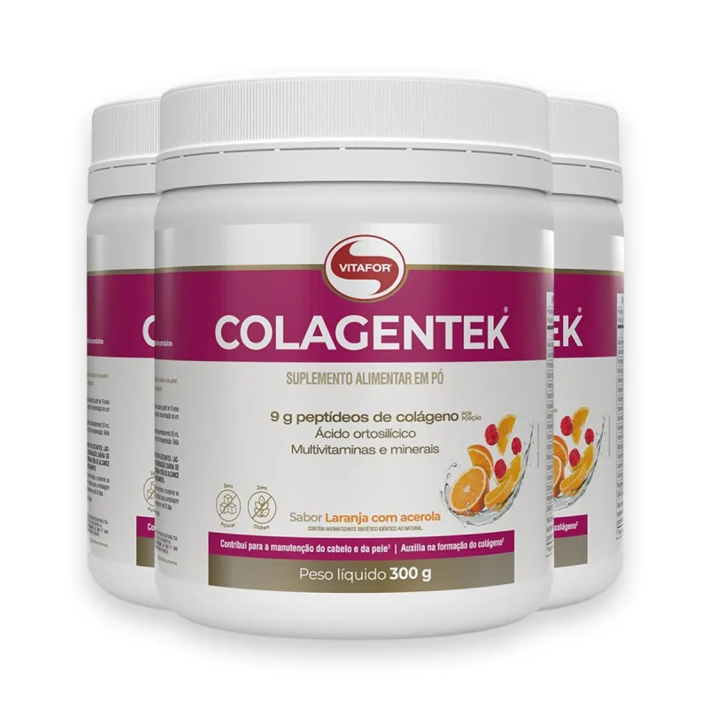Kit 3 Colagentek Vitafor 300g Laranja Com Acerola - Não Informado