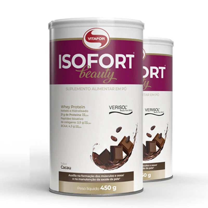 Kit 2 Isofort Beauty Whey Protein Isolado Vitafor 450g Cacau - Vitafor