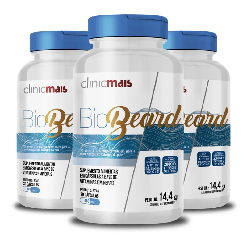 Kit 3 Biobeard ClinicMais 30 Cápsulas 480mg