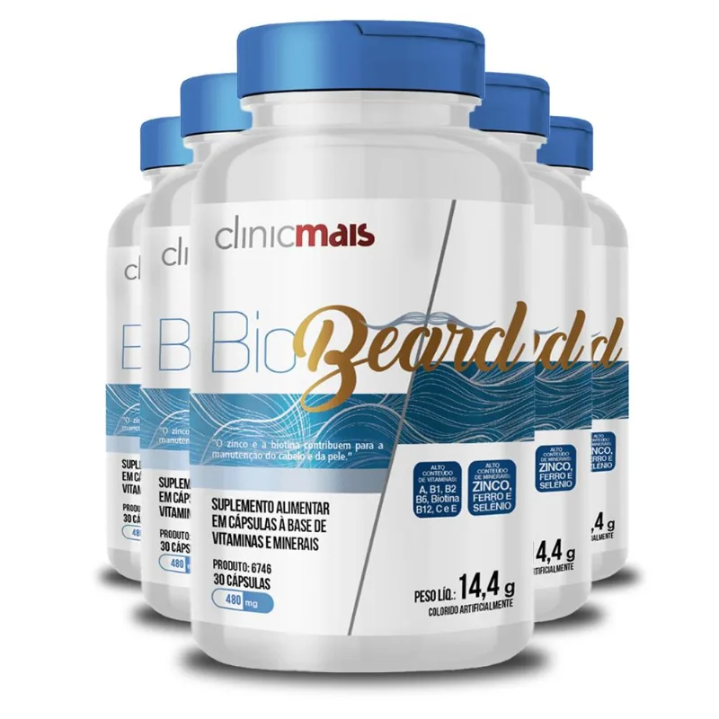 Kit 5 Biobeard ClinicMais 30 Cápsulas 480mg