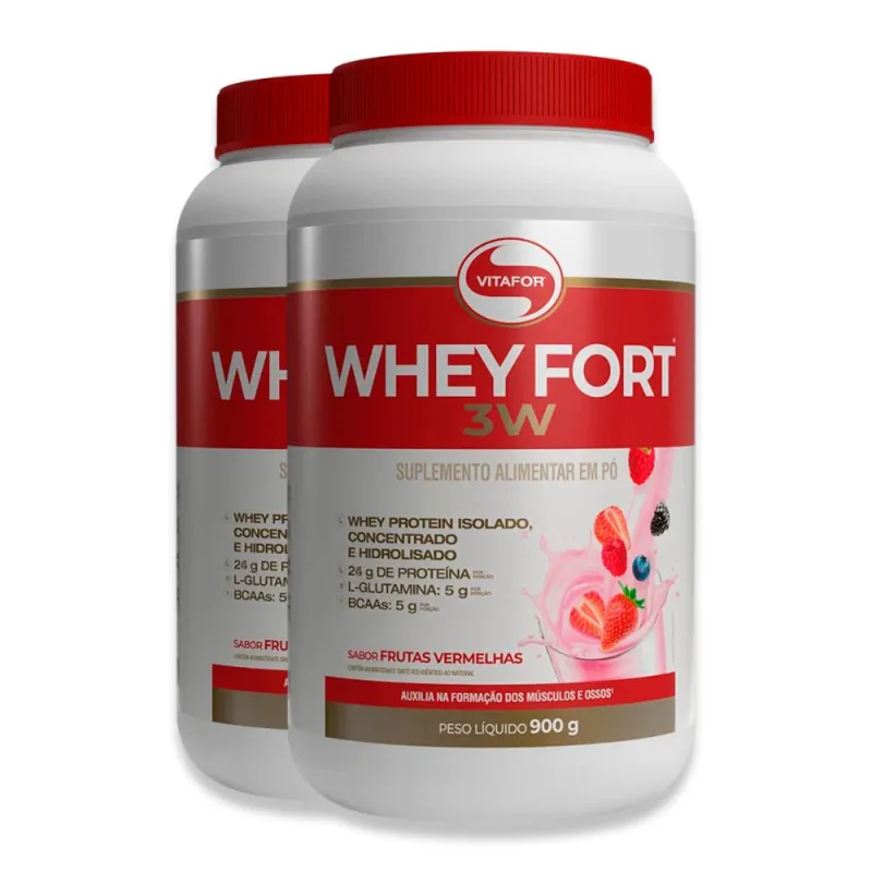 Kit 2 Whey Fort 3W Vitafor Frutas Vermelhas 900g - Vitafor - Whey Protein