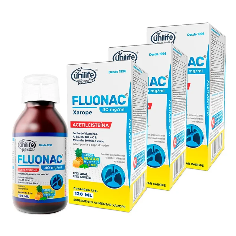 Kit 3 Fluonac Acetilcisteína Unilife 120ml