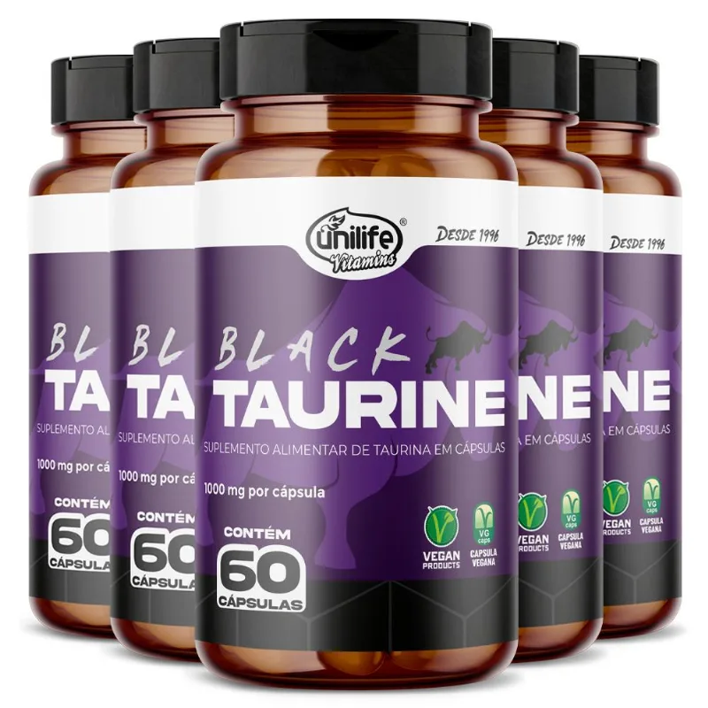 Kit 5 Taurina Black Unilife 60 cápsulas