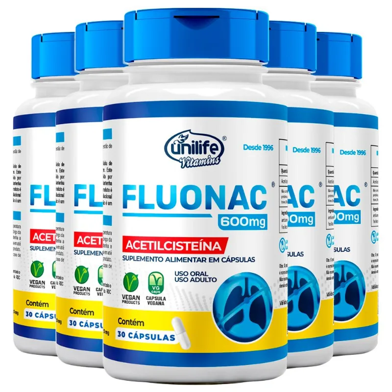 Kit 5 Fluonac Acetilcisteína Unilife 30 cápsulas