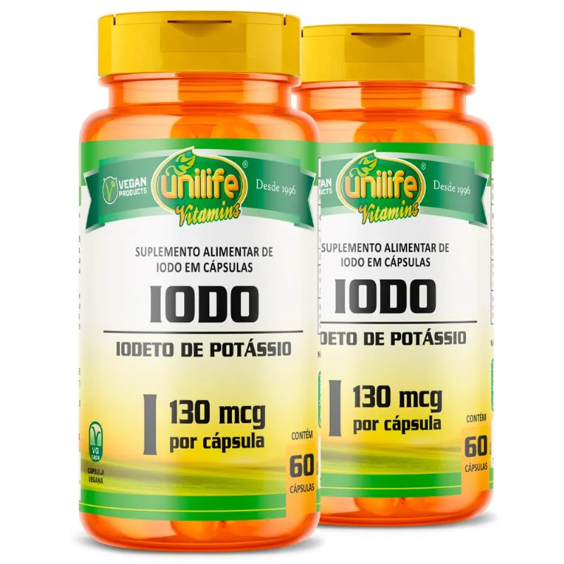 Kit 2 Iodo Iodeto de Potássio Unilife 60 cápsulas