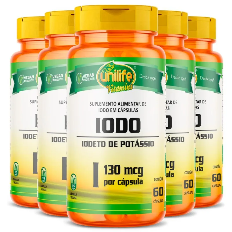 Kit 5 Iodo Iodeto de Potássio Unilife 60 cápsulas