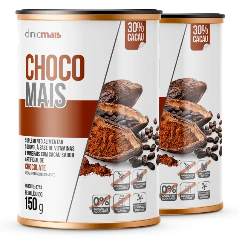 Kit 2 Choco Mais ClinicMais sabor Chocolate 150g - ClinicMais