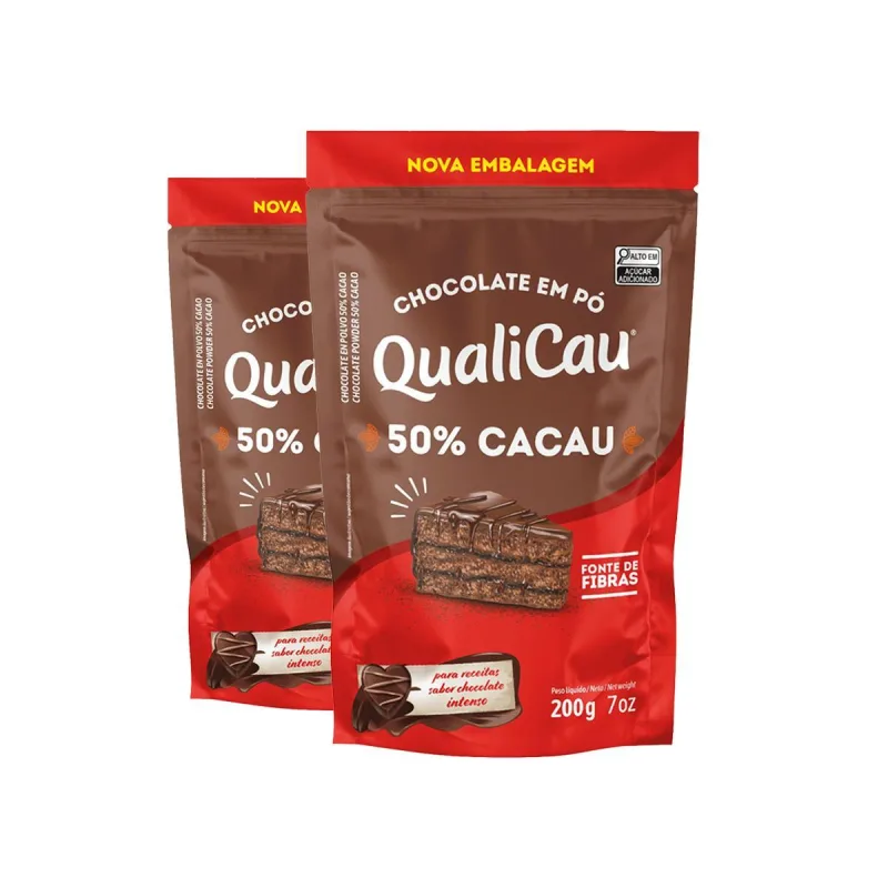 Kit 2 Chocolate Em Pó 50% Qualicau 200g - Não Informado