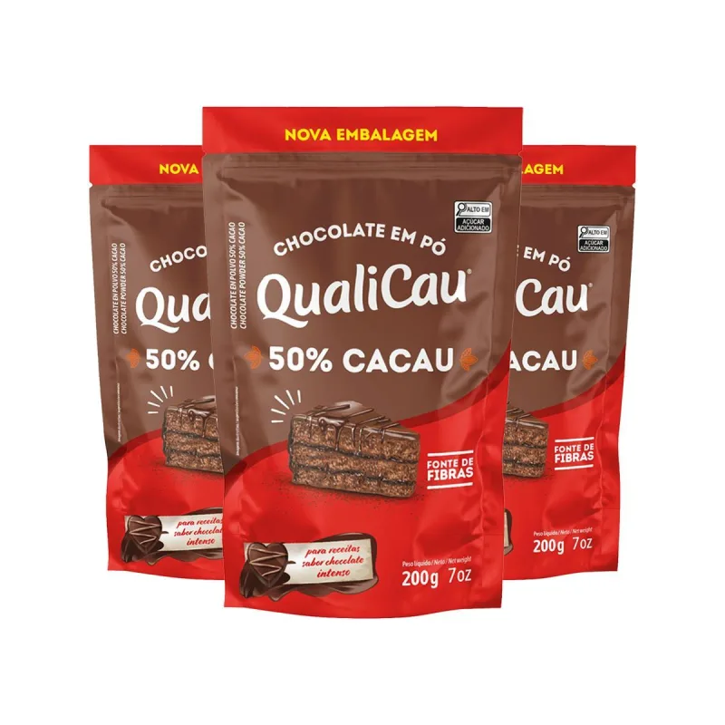 Kit 3 Chocolate Em Pó 50% Qualicau 200g - Não Informado - Mercearia