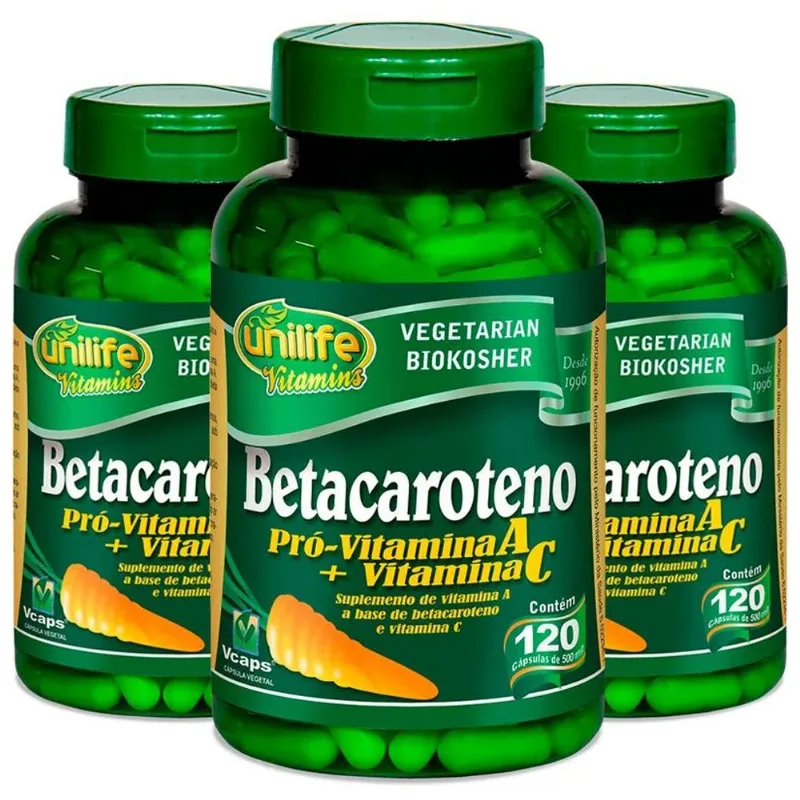 Kit 3 Betacaroteno Pró-Vitamina A 120 cápsulas Unilife