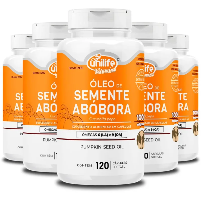 Kit 5 Óleo de Semente de Abóbora Unilife 120 Cápsulas