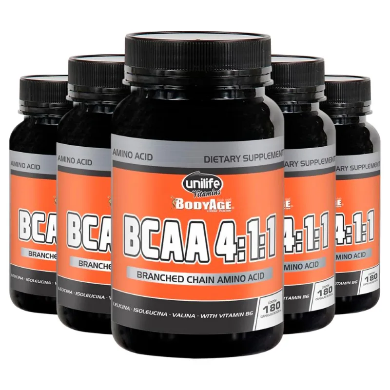 Kit 5 BCAA 4:1:1 Unilife 180 Cápsulas 630mg