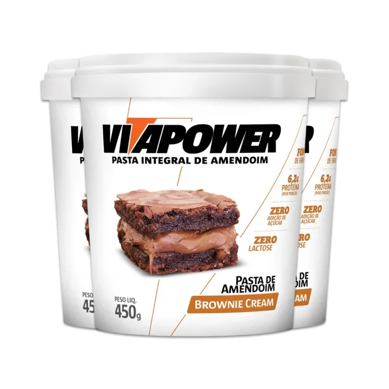 Kit 3 Pasta De Amendoim Vitapower Brownie E Cream 450G - Vitafor - Alimentos E Bebidas