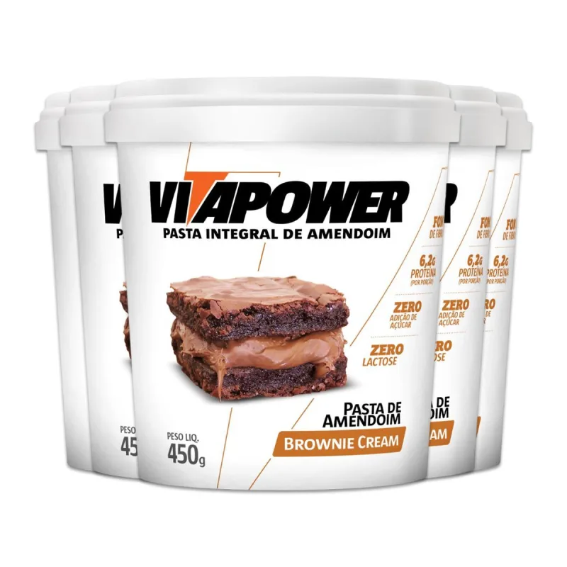 Kit 5 Pasta De Amendoim Vitapower Brownie E Cream 450G - Vitafor - Alimentos E Bebidas