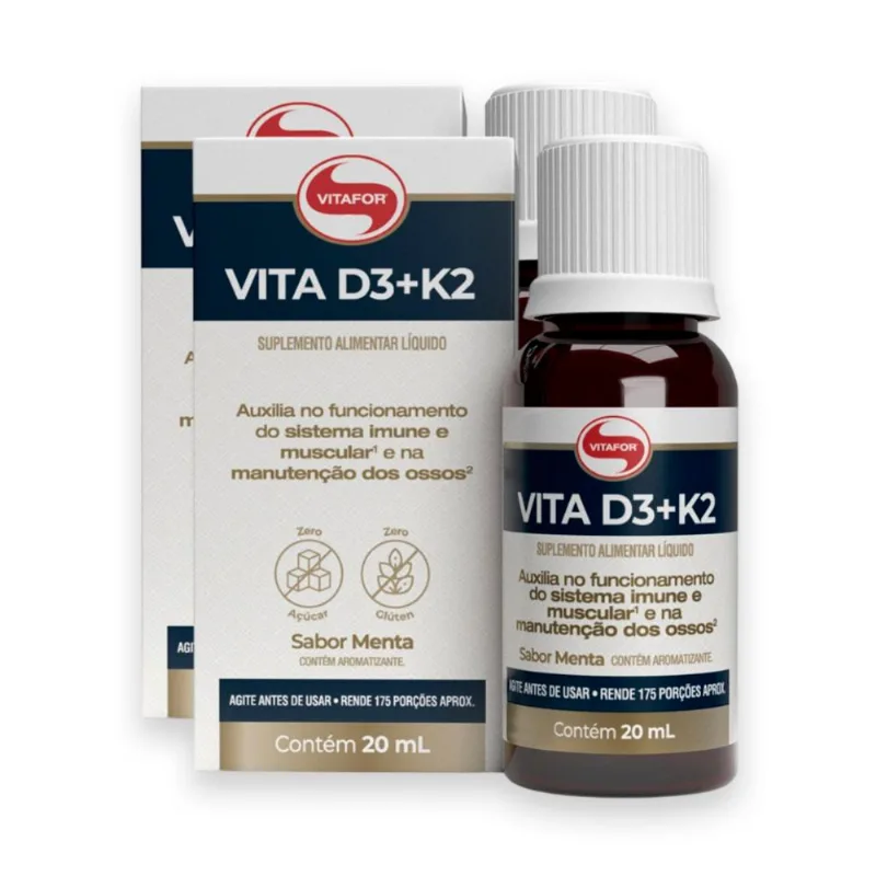Kit 2 Vita D3 + K2 Vitafor 20ml Menta