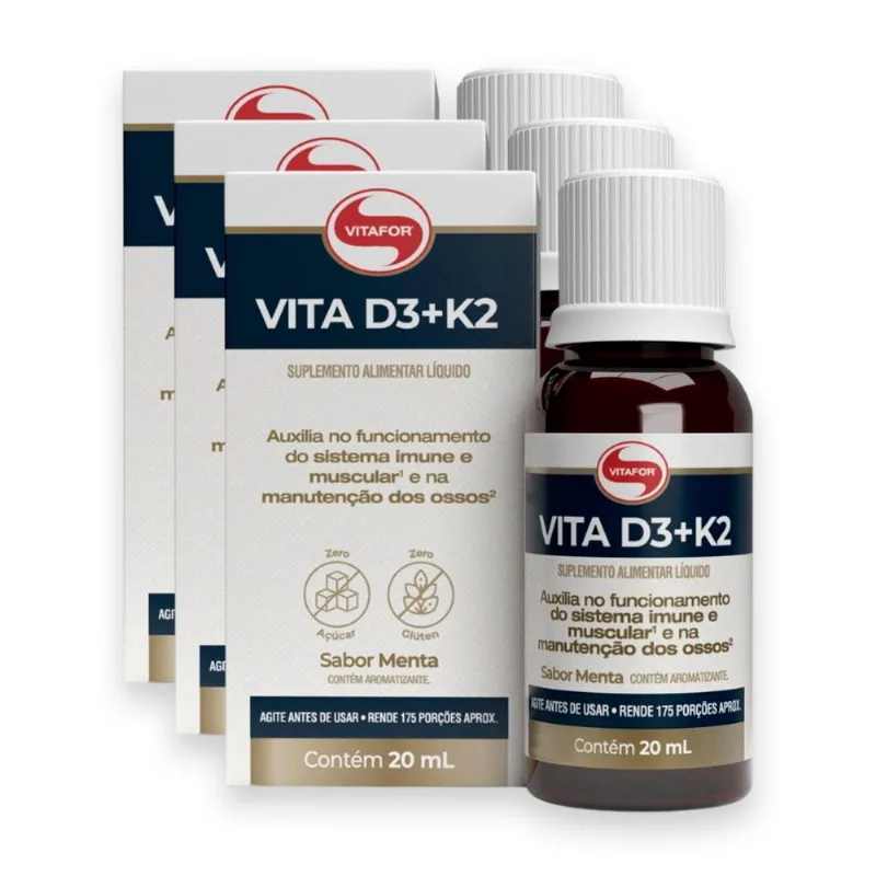 Kit 3 Vita D3 + K2 Vitafor 20ml Menta