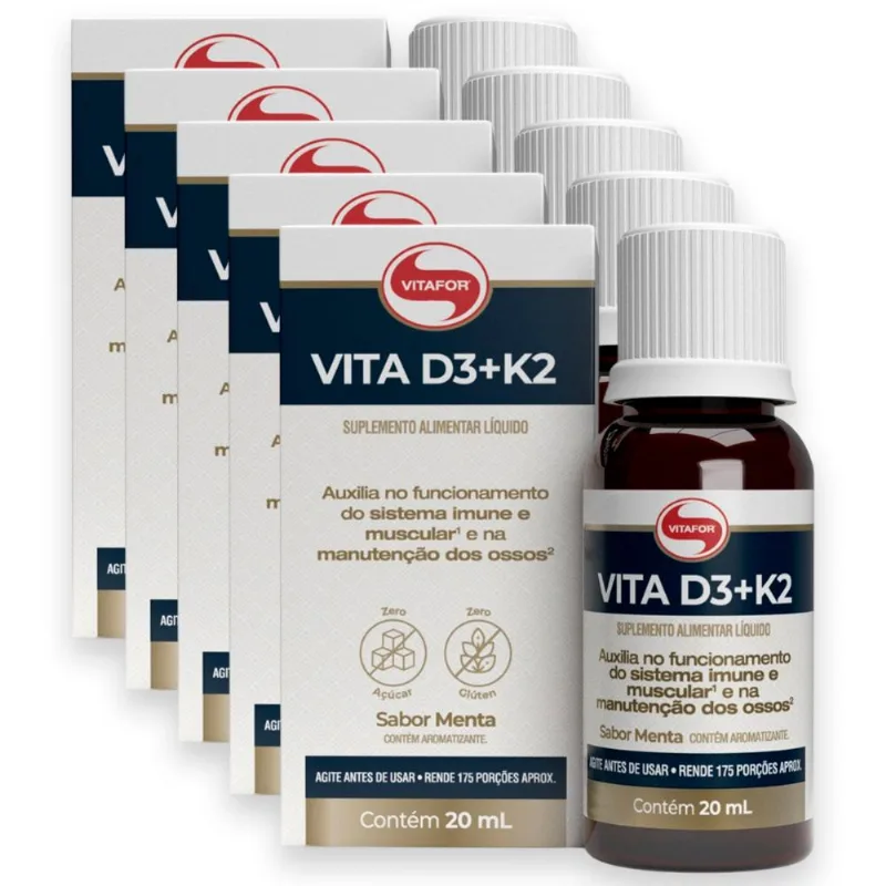 Kit 5 Vita D3 + K2 Vitafor 20ml Menta