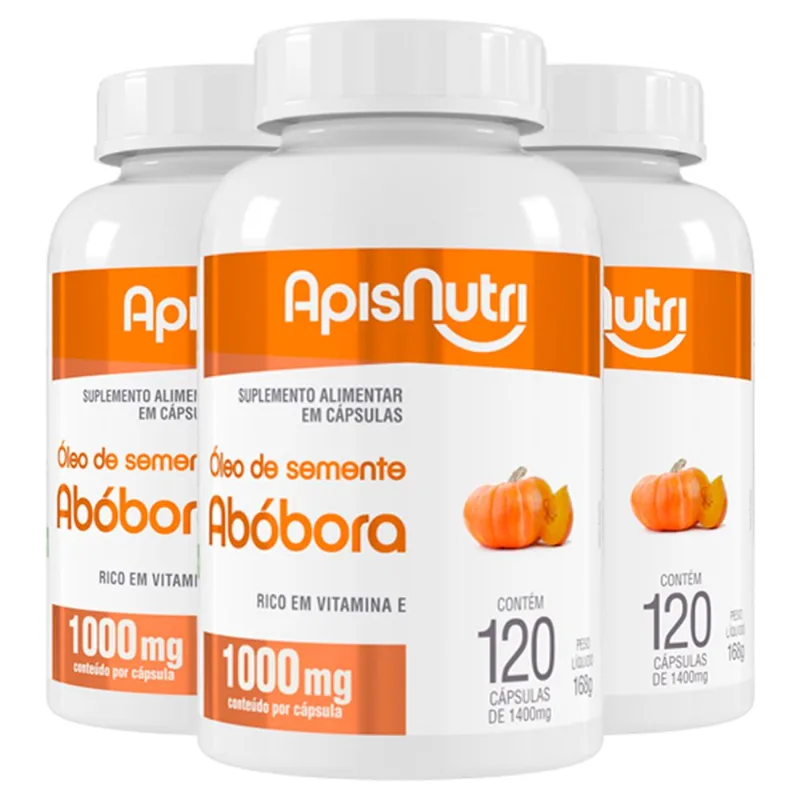 Kit 3 Óleo de Semente de Abóbora Apisnutri 120 Cápsulas