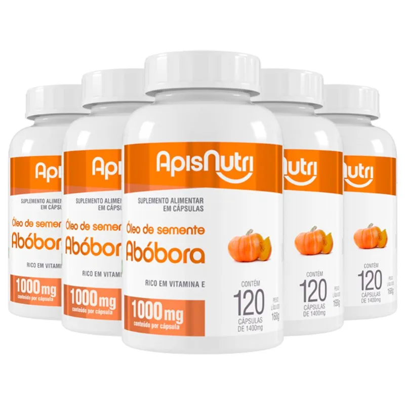 Kit 5 Óleo de Semente de Abóbora Apisnutri 120 Cápsulas
