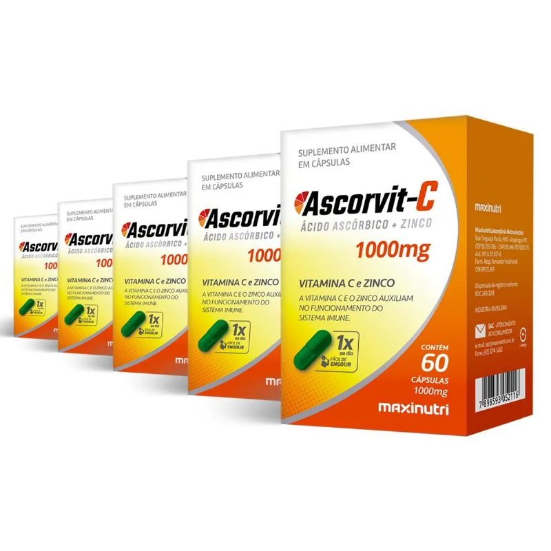 Kit 5 Ascorvit-c Maxinutri 60 Cápsulas