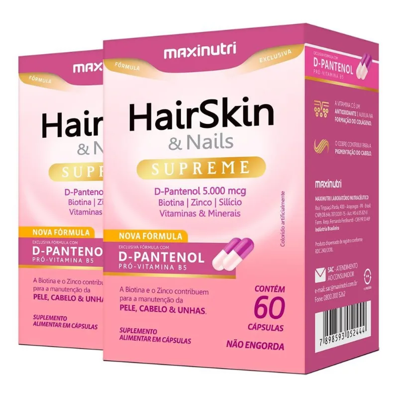 Kit 2 Hairskin &amp; Nails Supreme Maxinutri 60 Cápsulas