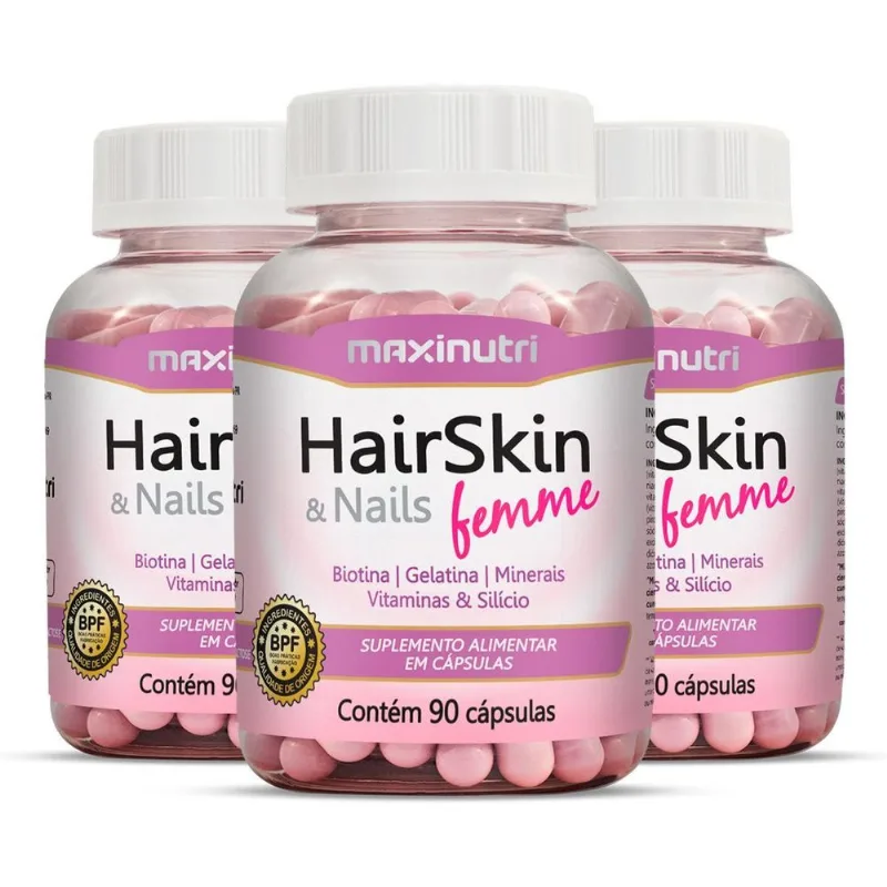 Kit 3 Hairskin Nails Femme Maxinutri 90 Cápsulas