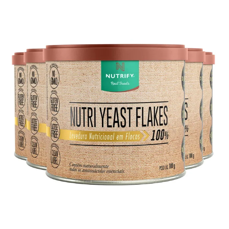 Kit 5 Levedura Nutricional Nutri Yeast Flakes Nutrify 100g