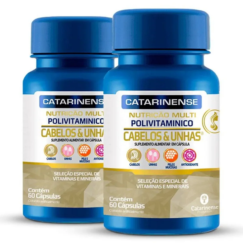Kit 2 Polivitamínico Cabelos e Unhas Catarinense 60 Cápsulas