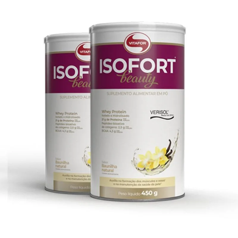 Kit 2 Isofort Beauty Vitafor Whey Protein 450g Baunilha