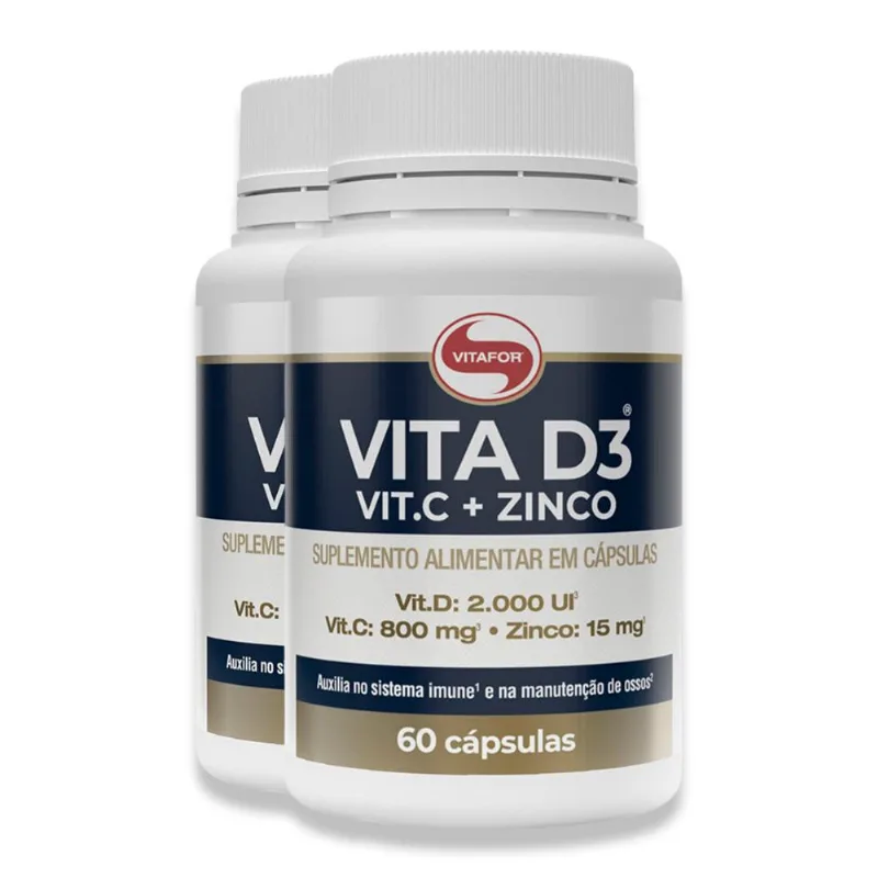 Kit 2 Vita D3 + C + Zinco Vitafor 60 Cápsulas