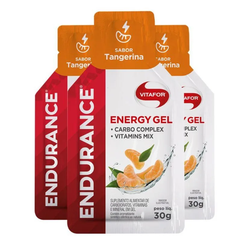 Kit 3 Endurance Energy Gel Vitafor Caixa 12 sachês Tangerina