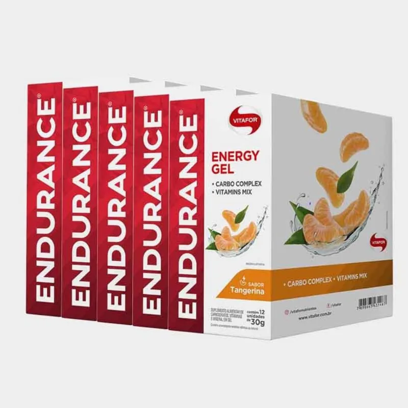 Kit 5 Endurance Energy Gel Vitafor Caixa 12 sachês Tangerina