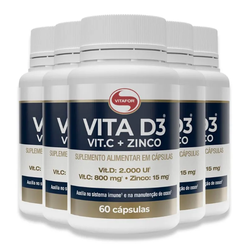 Kit 5 Vita D3 + C + Zinco Vitafor 60 Cápsulas