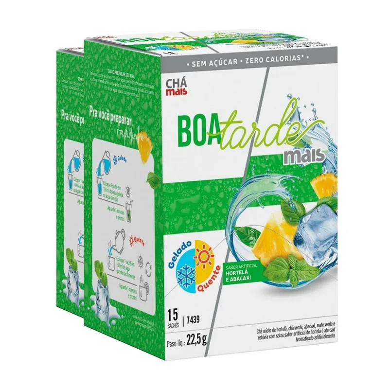 Kit 2 Chá Gelado Chámais Boa Tarde Hortelã Abacaxi 15 Sachês