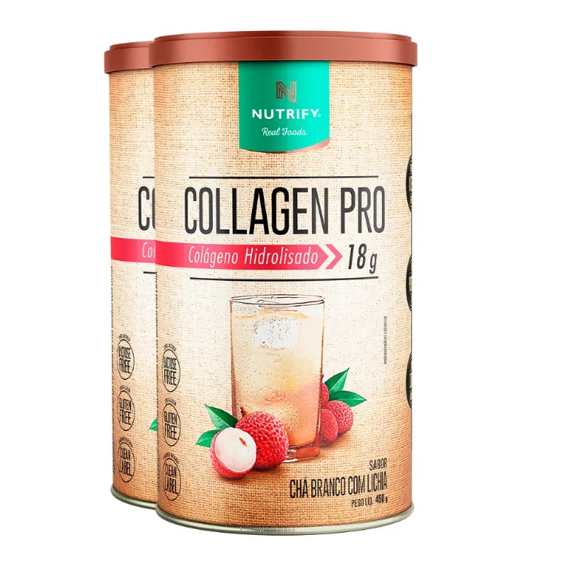 Kit 2 Collagen Pro Nutrify Chá Branco Lichia 450g