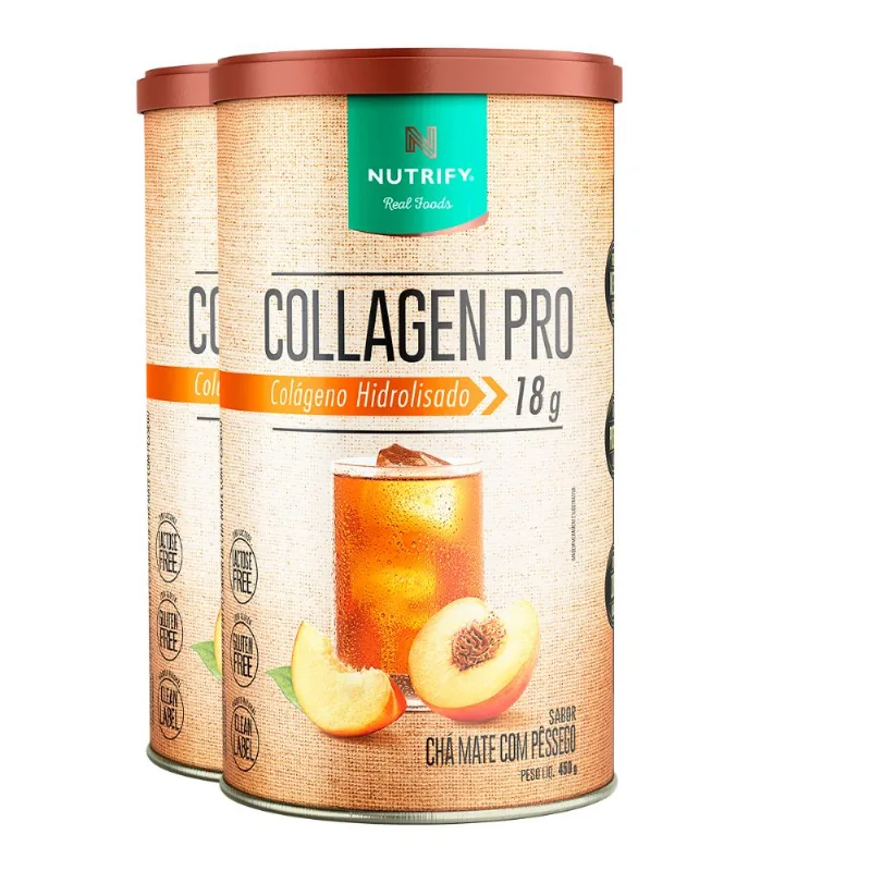 Kit 2 Collagen Pro Nutrify Chá Mate Pêssego 450g
