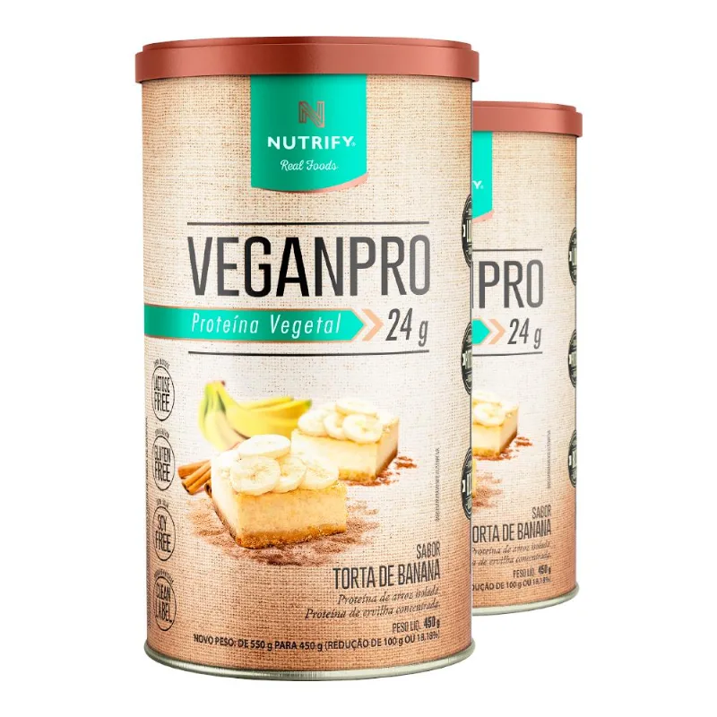 Kit 2 Veganpro Proteína Vegetal Nutrify Banana 450g
