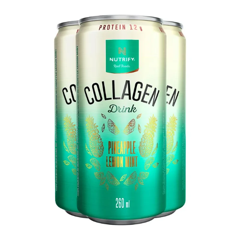Kit 3 Collagen Drink Abacaxi com Hortelã e Limão Nutrify 260ml Kit 3 Collagen Drink Abacaxi e Limão Nutrify 260ml
