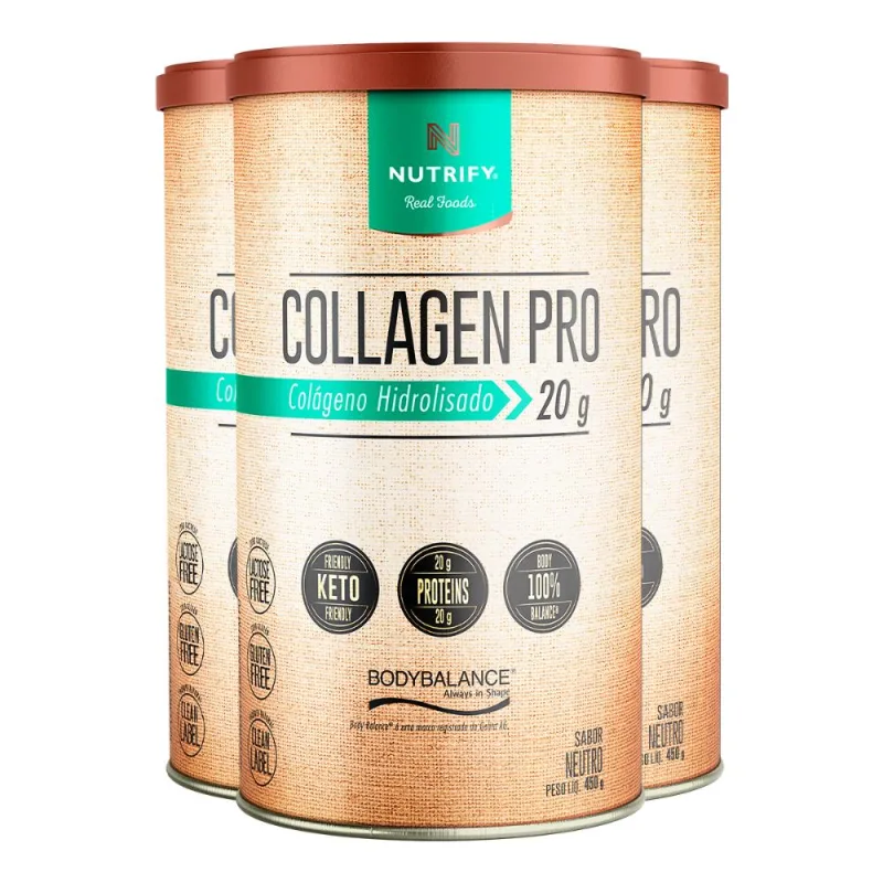 Kit 3 Collagen Pro Colágeno Hidrolisado Neutro Nutrify 450g - NUTRIFY - Colágeno