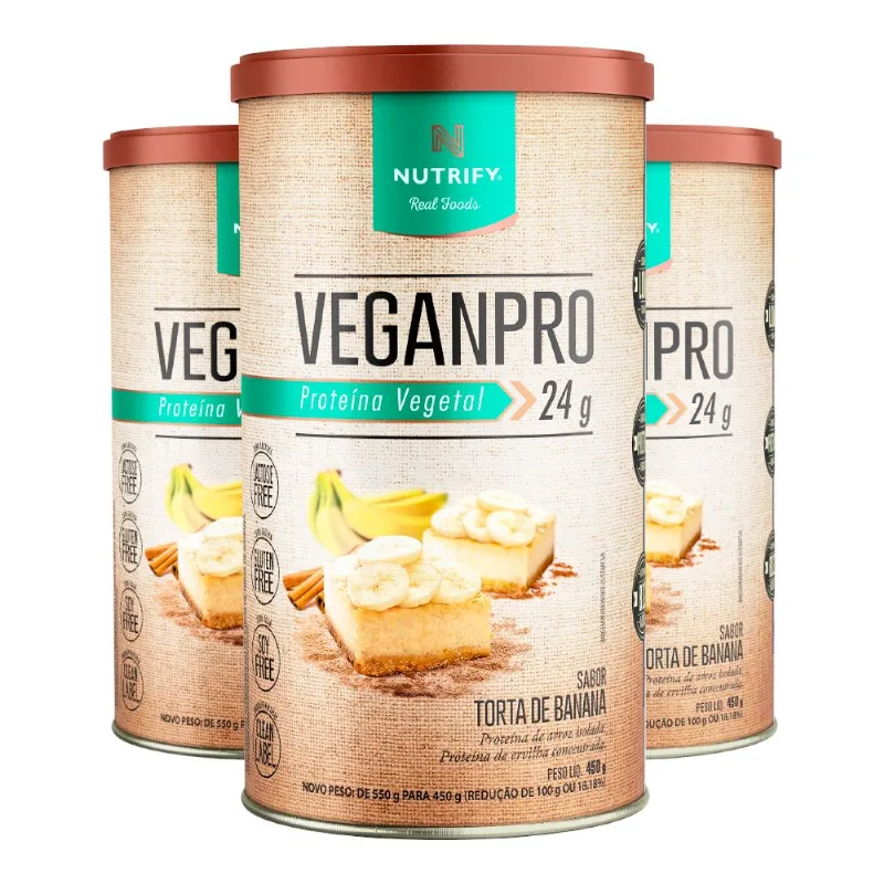 Kit 3 Veganpro Proteína Vegetal Nutrify Banana 450g