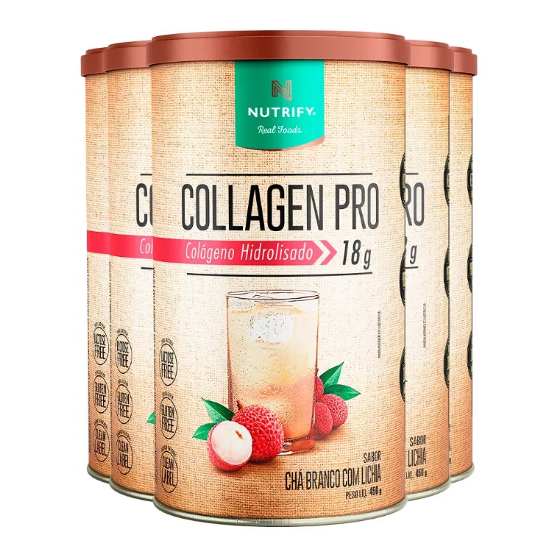 Kit 5 Collagen Pro Nutrify Chá Branco Lichia 450g