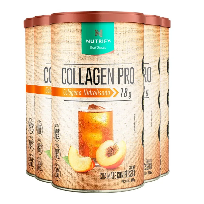 Kit 5 Collagen Pro Nutrify Chá Mate Pêssego 450g