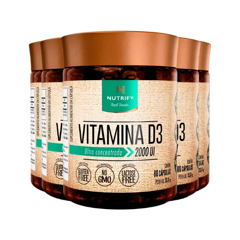 Kit 5 Vitamin D3 2000 UI Nutrify 60 Cápsulas