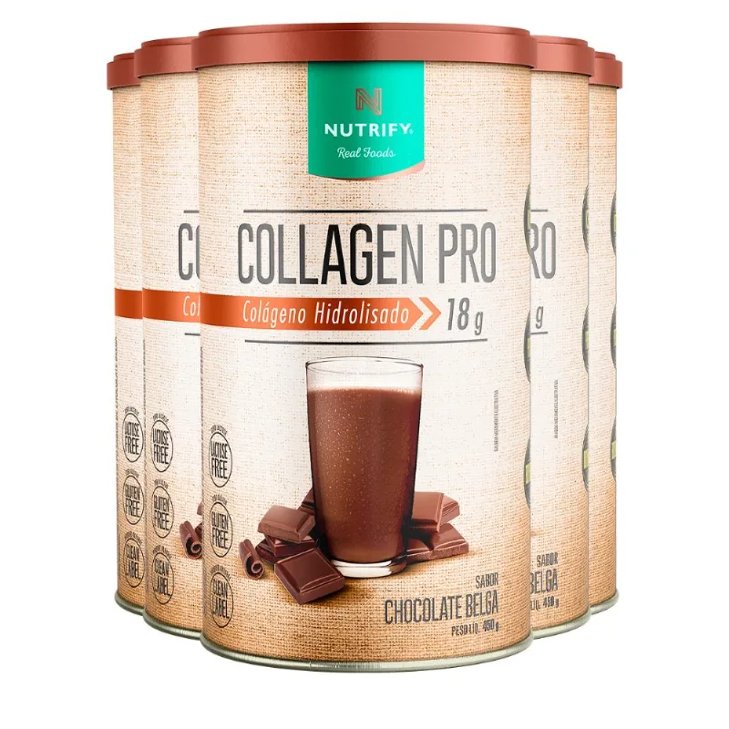 Kit 5 Collagen Pro Nutrify Chocolate Belga 450g