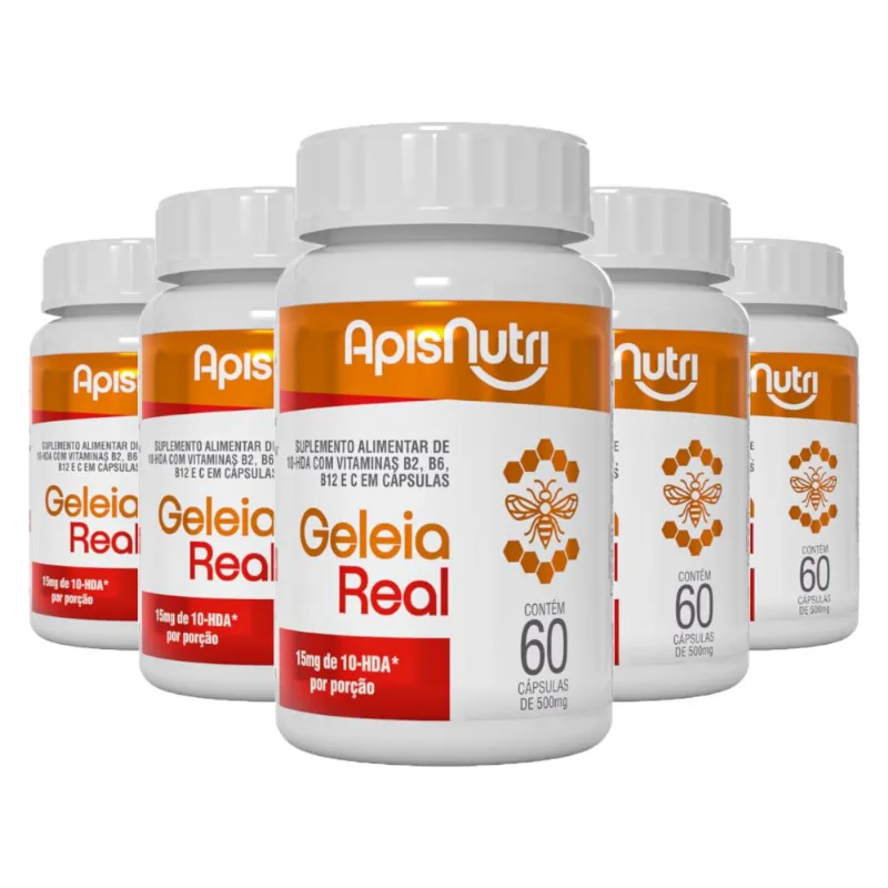 Kit 5 Geleia Real Apisnutri 60 Cápsulas