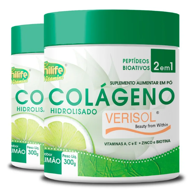 Kit 2 Colágeno Hidrolisado Verisol Unilife sabor Limão 300g