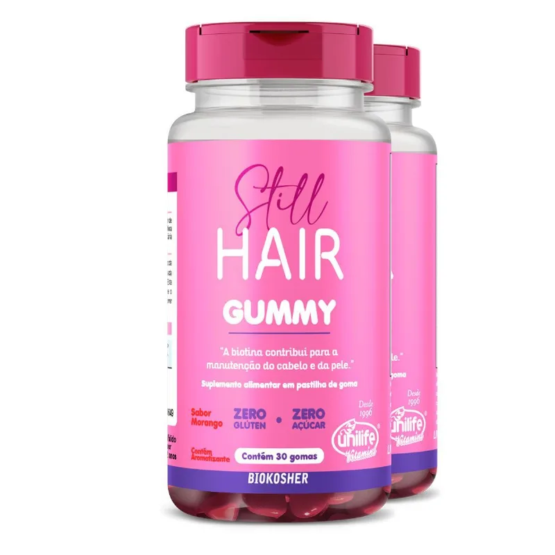 Gummy Hair Still Morango Unilife 30 Gomas Kit 2 Unidades